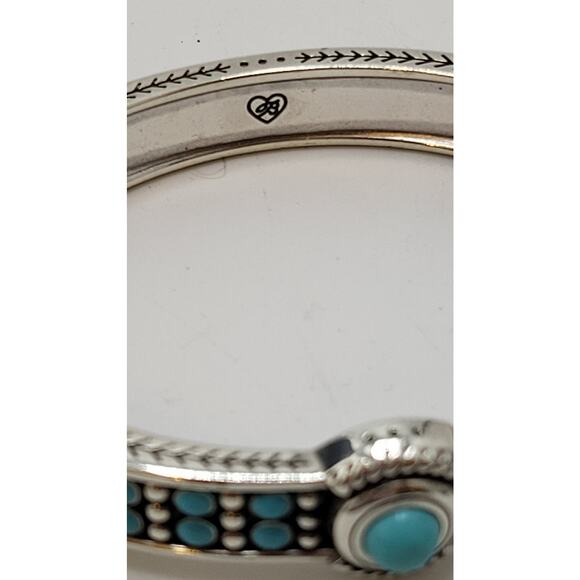 Brighton Turquoise Dot Hinged Bangle Bracelet Silver Tone - Picture 4 of 10